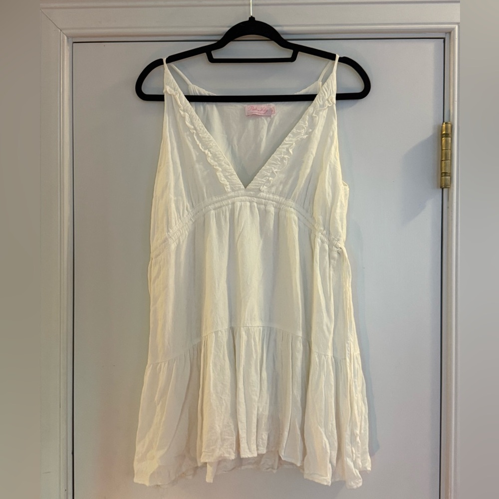 Pink Lily White Ruffled V-Neck Dress